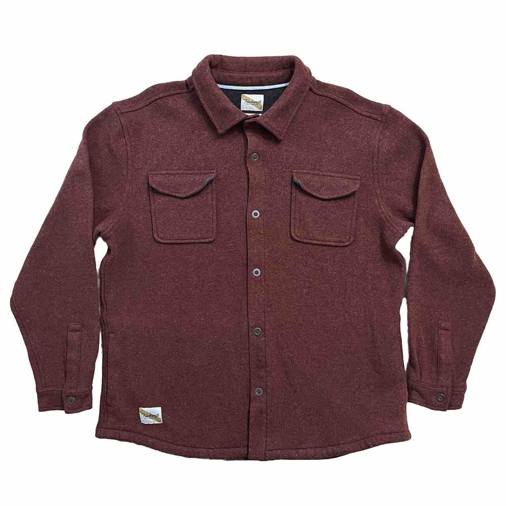 Tracksmith New England Overshirt Jacket Mens Large Wool Blend Snap Shacket Wine